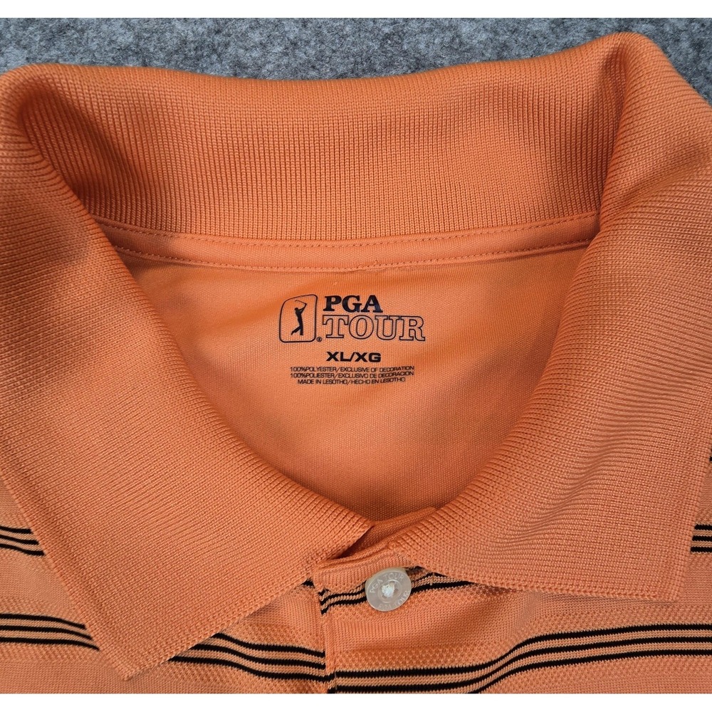 PGA Tour Polo Shirt Mens XL Orange Black Striped Golf Performance Short Sleeve - Picture 3 of 10
